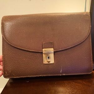 AUTH Gucci Brown Leather Clutch Wristlet Bag